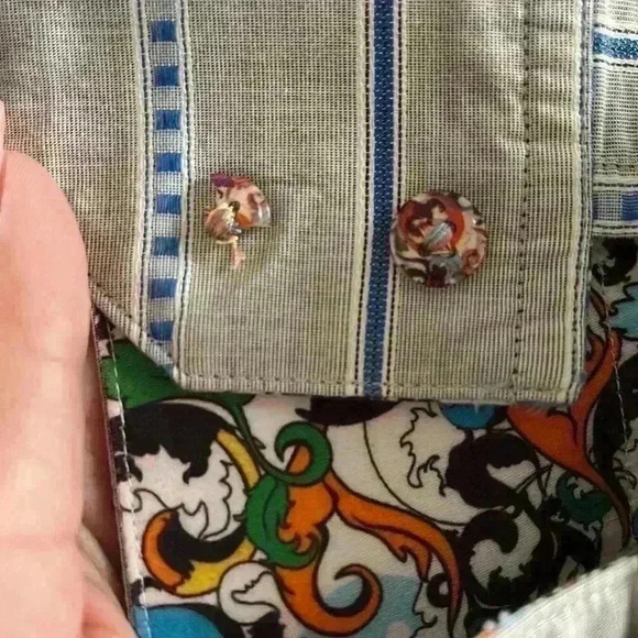 Robert Graham Gray/Blue stripped colorful Button Down Shirt sz large L - Picture 9 of 11